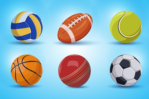 Ballon De Sport Ensemble De Volley-ballrugbyballtennis Basket-ballballe De Cricket Illustration Vectorielle De Football