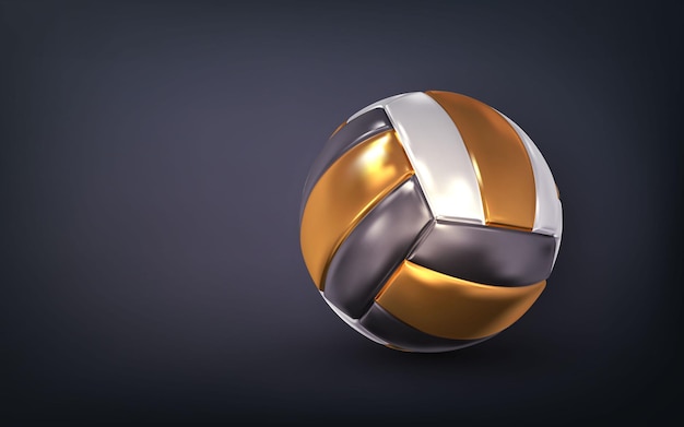 Ballon de volley-ball doré réaliste 3d sur fond sombre Illustration vectorielle