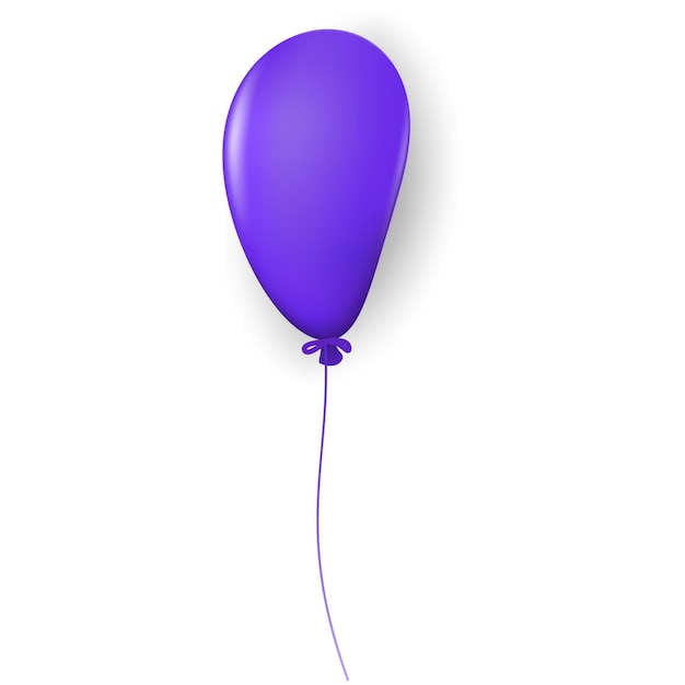 Ballon volumétrique allongé bleu avec reflets et ombre sur corde isolé sur fond blanc