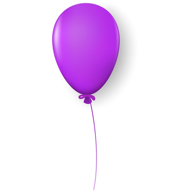 Ballon Volumétrique Violet Avec Reflets Et Ombre Sur Corde Isolé Sur Fond Blanc