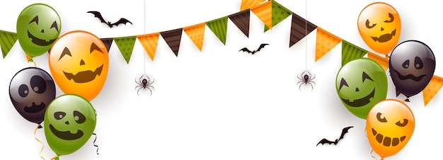 Ballons avec des araignées et des chauves-souris sur fond blanc Halloween