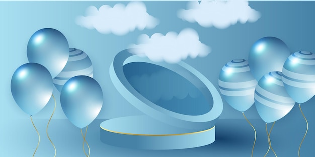 Ballons bleus vector illustration Modèle de fond de célébration Bannière de célébration avec conf...