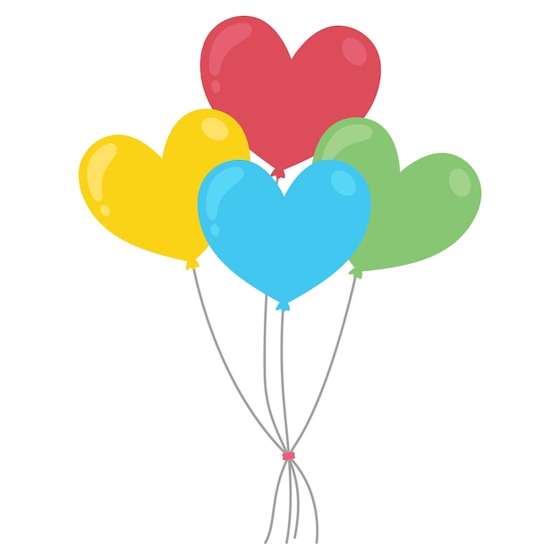 Des ballons de cœur de style plat isolés sur fond blanc