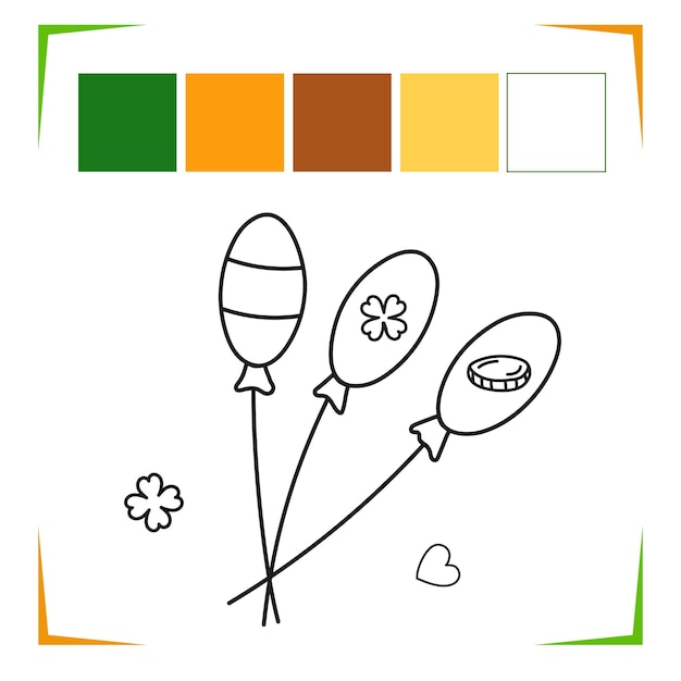 Ballons coin trèfle Coloring Page Vector Feuille de travail pédagogique colorée par échantillon Jeu de peinture