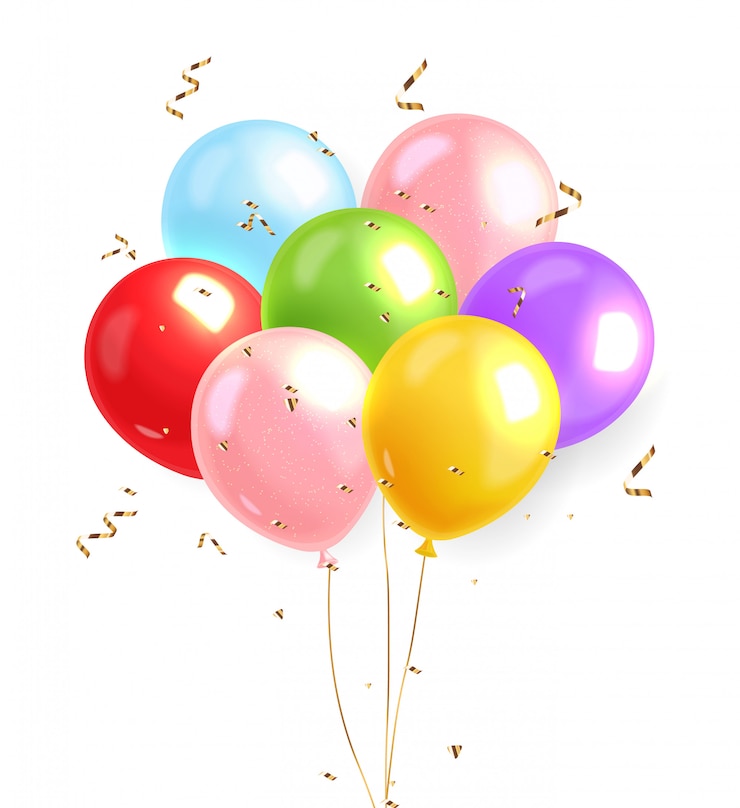 Vecteur ballons colorés mis en réaliste, ballon d'hélium, fond d'anniversaire, carte de fête, illustration festive, isolée