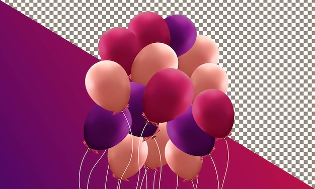 Ballons colorés réalistes isolés sur fond transparent