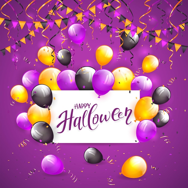 Ballons et confettis d'Halloween sur fond violet