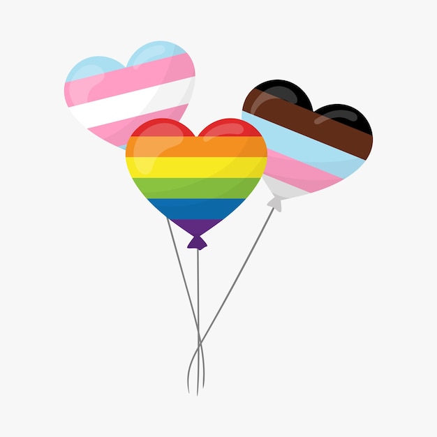 Ballons En Forme De Cœur Aux Couleurs Du Drapeau Lgbt, Le Drapeau Transgenre. Illustration Plate