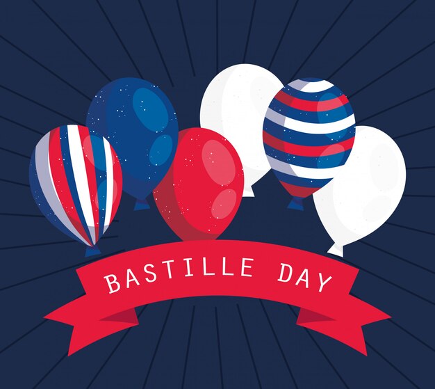 Ballons De France Avec Ruban De Conception De Jour Bastille Heureux