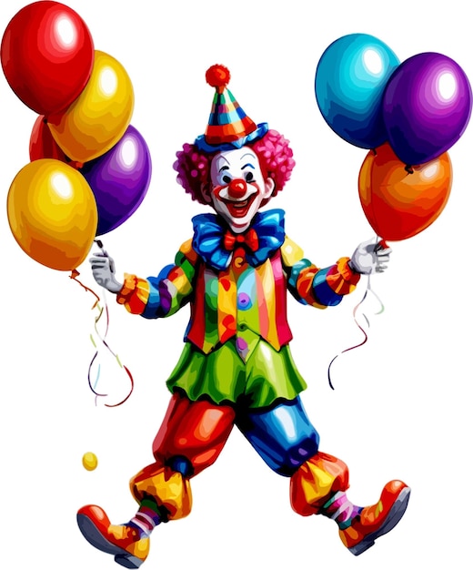 Vecteur des ballons d'hélium colorés et des personnages de dessins animés de clowns colorés