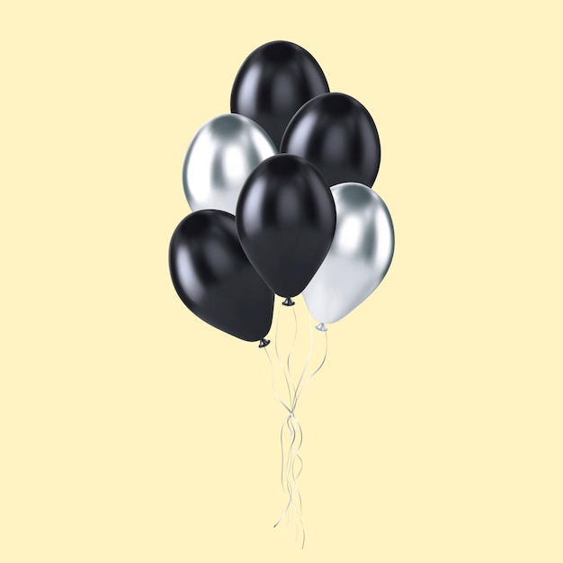 ballons noirs sur fond argenté et blanc
