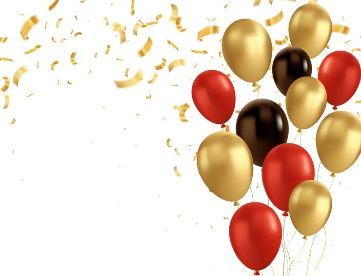 ballons noirs et or et confettis dorés