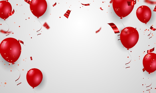 Ballons rouges et illustration de confettis.