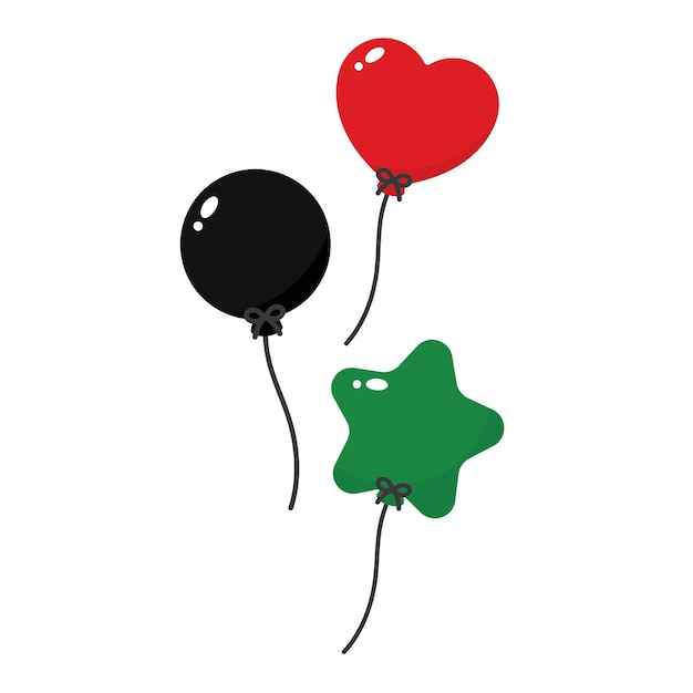 Vecteur des ballons rouges, noirs et verts comme les couleurs du drapeau panafricain pour le 19 juin et le mois de l'histoire noire