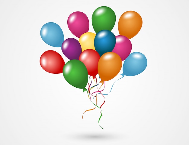 Ballons volants. Ballons multicolores sur fond transparent.