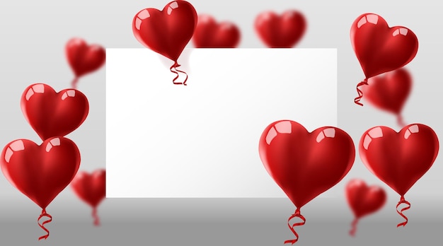 Vecteur balloon hearts vector illustration de vacances de vol de bouquet de coeurs de ballon rouge papier bannière saint valentin ou invitation de mariage décoration festive