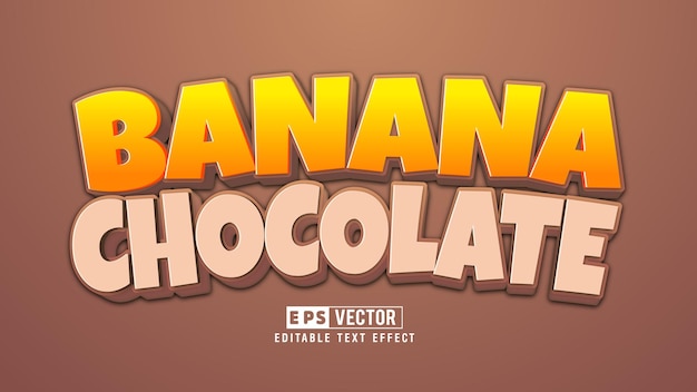 Banana Chocolate 3d Fichier vectoriel d'effet de texte modifiable avec un fond mignon