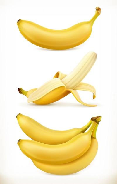 Banane. Fruits sucrés. Ensemble 3ds. Illustration réaliste