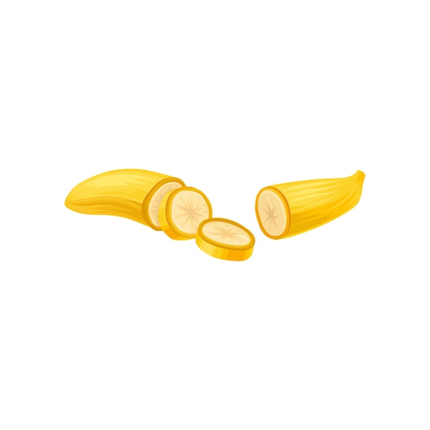 Banane recadrée en peau jaune vif Concept de fruits tropicaux Nutrition biologique Icône de nourriture de dessin animé Élément pour le menu du café Illustration vectorielle plane détaillée