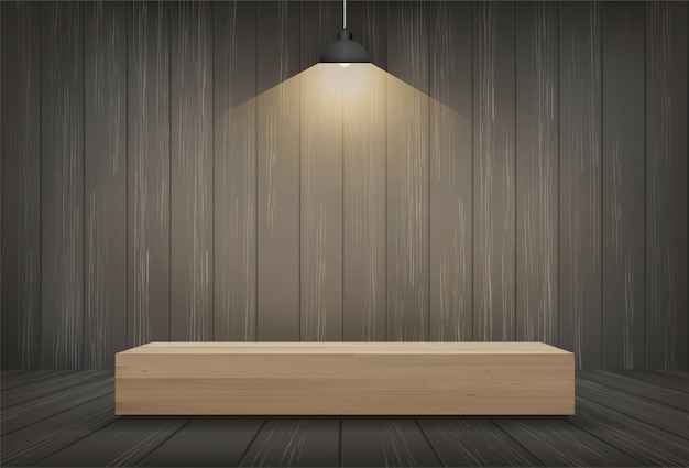 Banc En Bois Dans Le Fond De L'espace De La Pièce Sombre.