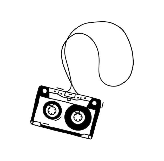 Bande classique dessinée à la main abstraite Vieille cassette Doodle Concept Vector Design Dessin de ligne continue simple cassette de bande compacte rétro