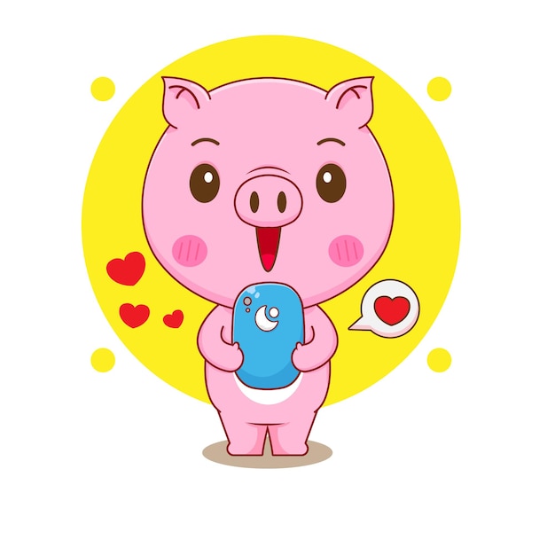 Bande Dessinée Illustration Du Personnage De Cochon Mignon Avec Smartphone