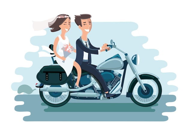 Bande Dessinée Illustration De Mariage Jeune Couple à Moto