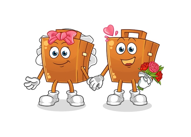 Bande dessinée de mariage de valise. vecteur de mascotte de dessin animé