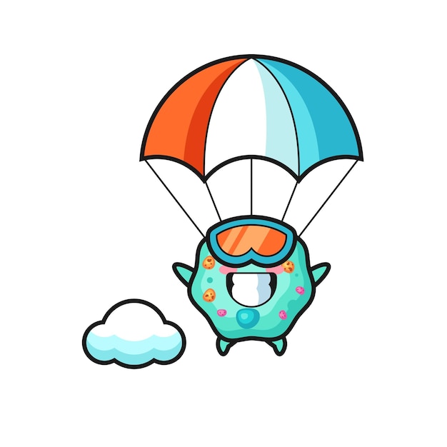 La Bande Dessinée De Mascotte D'amoeba Saute En Parachute Avec Un Geste Heureux, Un Design De Style Mignon Pour Un T-shirt, Un Autocollant, Un élément De Logo