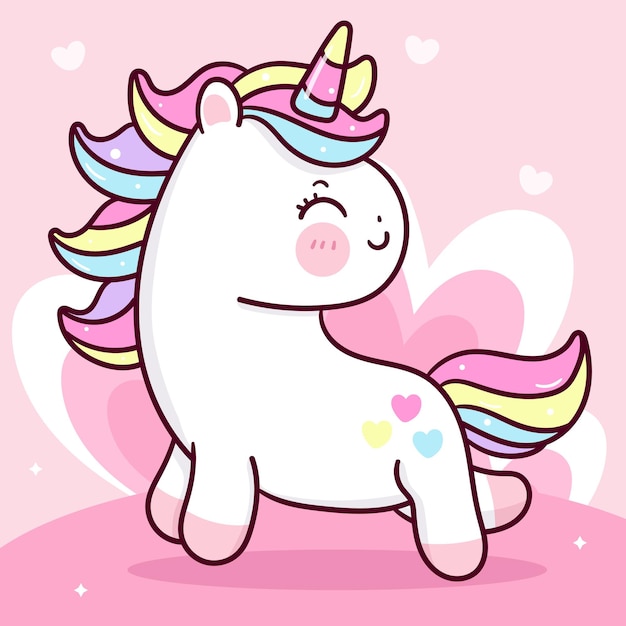 Bande Dessinée Mignonne De Licorne Sur Le Nuage De Coeur Pour L'animal Kawaii De La Saint-valentin