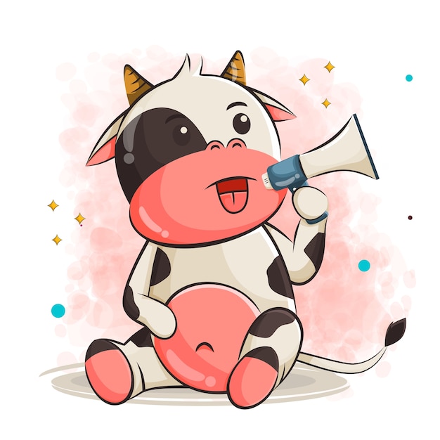 Bande Dessinée Mignonne De Vache Tenant Illustration De Haut-parleur