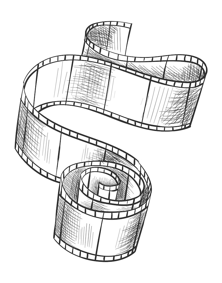 Vecteur bande de film bande de film vide avec ombre pour la projection de films et de cinéma élément monochrome vectoriel isolé sur fond blanc