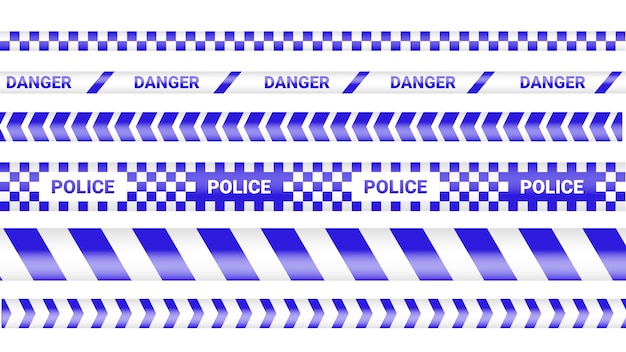 Vecteur bande de police, ligne de danger de crime. attention les lignes de police isolées. bandes d'avertissement. ensemble d'illustration de rubans d'avertissement jaune