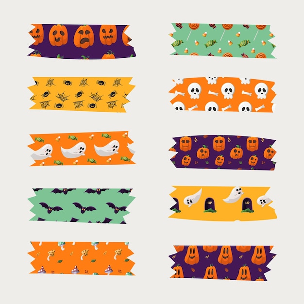 Vecteur bande de washi avec un ensemble d'illustrations d'halloween