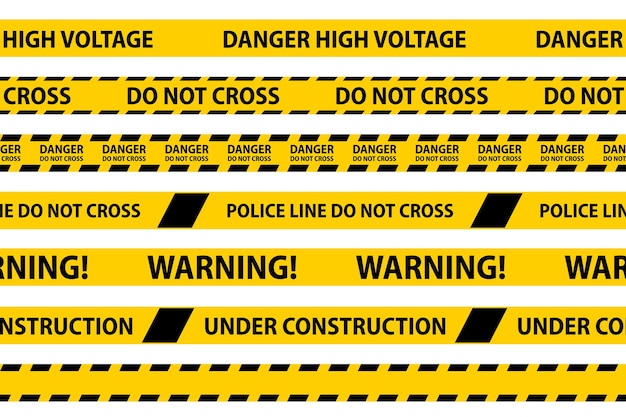 Bandes Sans Couture De Danger, De Prudence Et D'avertissement. Bordure De Bande De Police Noire Et Jaune. Illustration Vectorielle De La Criminalité.