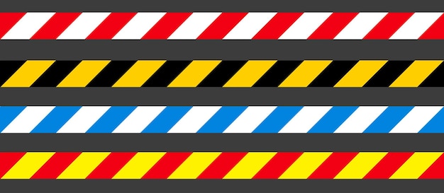 Bandes Sans Couture De Danger, De Prudence Et D'avertissement. Bordure De Bande De Police Noire, Jaune, Rouge Et Blanche. Illustration Vectorielle De La Criminalité.