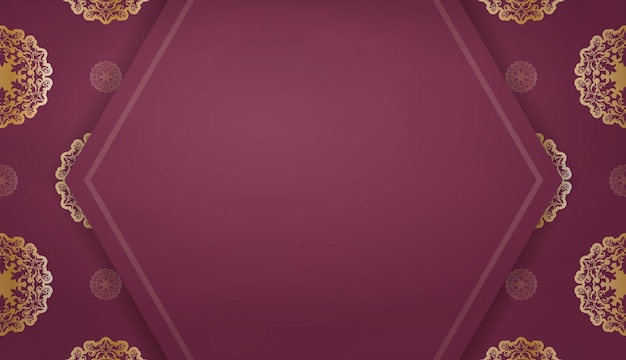 Baner De Couleur Bordeaux Avec Ornement Mandala En Or Pour La Conception Sous Votre Logo Ou Texte