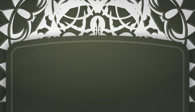 Baner Vert Foncé Avec Ornement Mandala Blanc Et Place Pour Votre Logo