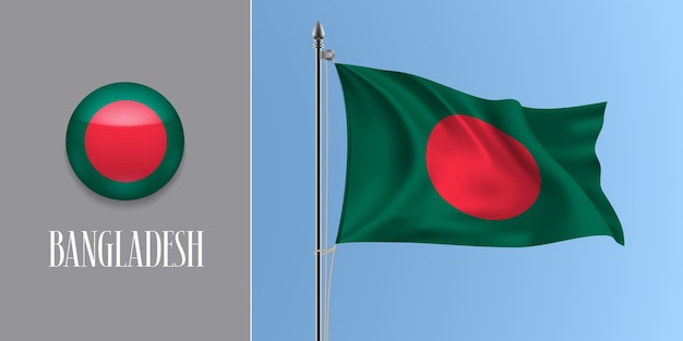 Bangladesh, Agitant Le Drapeau Sur Mât Et Icône Ronde Illustration