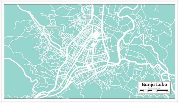 Banja Luka Bosnie-herzégovine Plan De La Ville En Noir Et Blanc Dans Un Style Rétro Isolé Sur Blanc