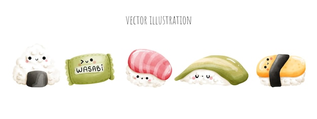 Vecteur banner d'aquarelle de la nourriture japonaise sushi illustration vectorielle