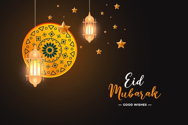 Banner De Carte De Vœux Du Festival Eid Mubarak Avec Des étoiles Et Une Lanterne Islamique