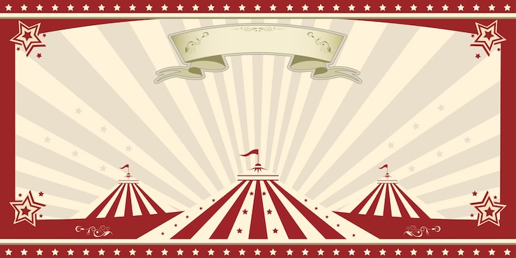 Vecteur banner de cirque rétro illustration vectorielle cadre et lignes de couleurs trois tentes de drapeau de cirque