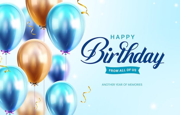 Banner de félicitations d'anniversaire avec des cliparts et un texte d'encouragement d'aniversaire sur un fond simple avec du bleu