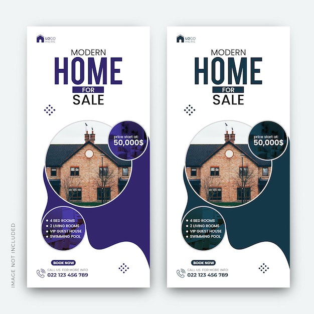 Banner ou modèle de conception de couverture pour la vente de maisons modernes immobilières