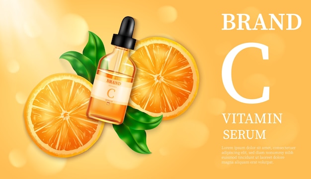 Banner réaliste du sérum de vitamine C