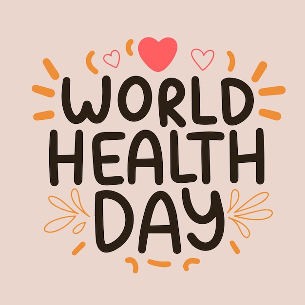 Banner de texte de la Journée mondiale de la santé Art vectoriel dessiné à la main