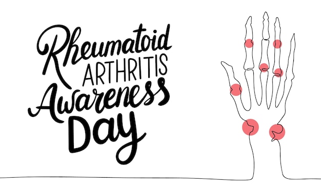 Vecteur banner de texte de la journée de sensibilisation à l'arthrite rhumatoïde texte manuscrit journée de sensibilisation à l'arthrite rhumatoïde