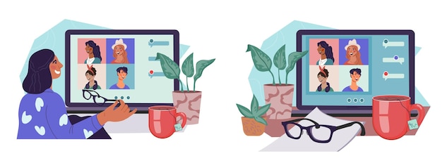 Banner de vidéoconférence et de formation à distance du travail à distance et du vecteur de webinar