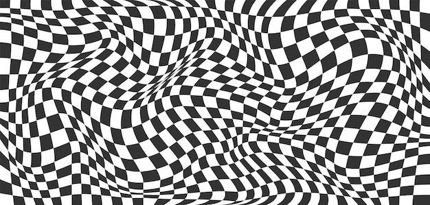 Bannière abstraite avec distorsion Fond à carreaux avec effet de distorsion Fond blanc noir